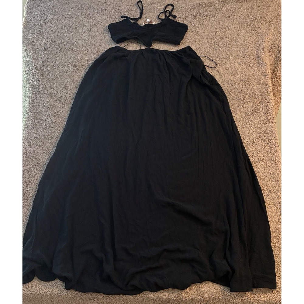 Olivaceous Two Piece Crop Top Maxi Skirt Set Rayon Crinkle Fabric Women's Small